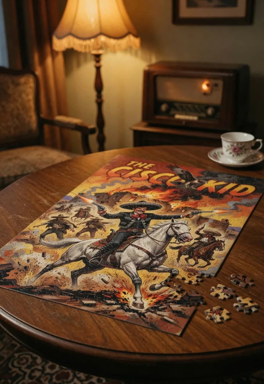The Cisco Kid — 1000-piece jigsaw puzzle, nearly finished, with the last pieces beside it
