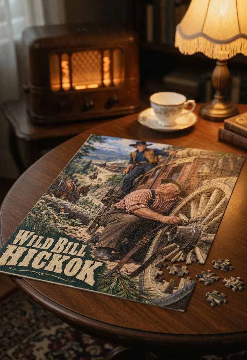 Wild Bill Hickok — 1000-piece jigsaw puzzle, nearly finished, with the last pieces beside it